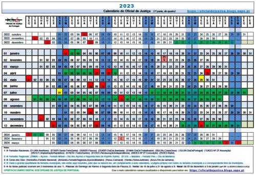 Calendário do Oficial de Justiça para 2023