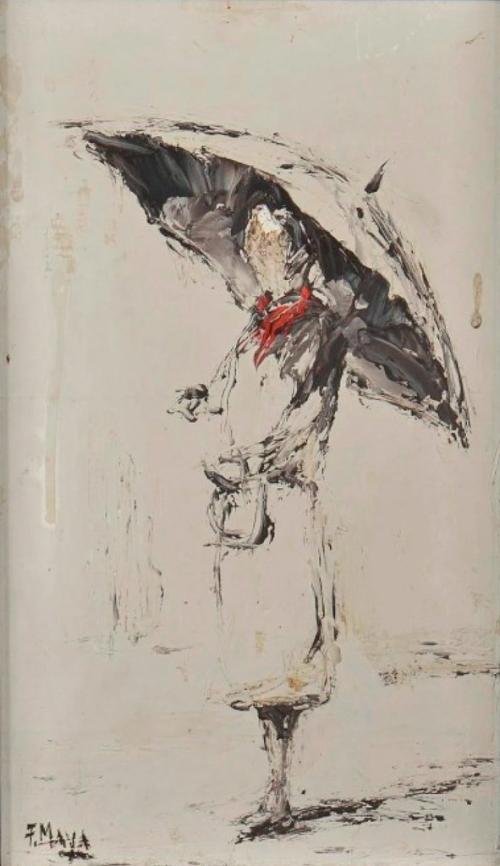 J10 Mulher com chapéu de chuva - Francisco José Peile da Costa Maya (1915 - 1993)