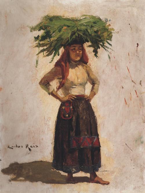 J13 Mulher levando um molho de erva à cabeça - Carlos Reis (1863-1940)