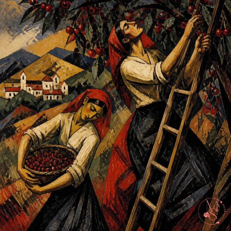 "Apanhar cerejas transmontanas" - Mário Silva (IA)
