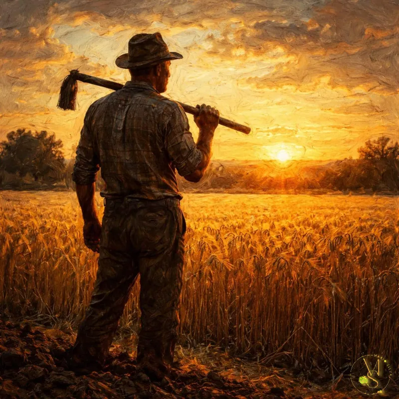 "Agricultor olhando para o fruto do seu labor" – Mário Silva (IA)