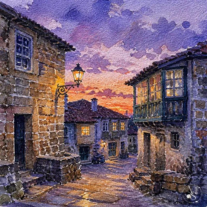 "Crepúsculo numa aldeia transmontana" - Mário Silva (IA)
