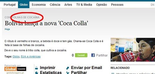 Nova Coca Colla (Bolívia) com folhas de cocaína?! (HÃM li bem?)