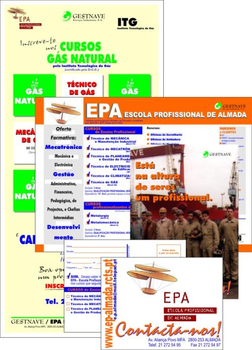 EPA | Criação de Manual de Imagem Corporativa e sua aplicação nos diversos impressos e suportes gráficos: Papel de Carta (1ª e 2ª vias), Sobrescritos (DL / B4 / B5); Cartões (personalizados e de cumprimentos) e impressos e elementos de uso interno; Selos, Etiquetas, Blocos; Guias, Facturas, Recibos; Boletins Internos, Publicações. Criação de outras peças de comunicação: Catálogos/Folhetos técnicos; Revistas; Livros; Publicações; Cartazes; Anúncios.
