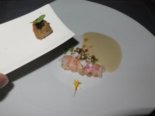 Crayfish &agrave; la vanilla with celeriac, marrow soup, kaffir lime and bottarga