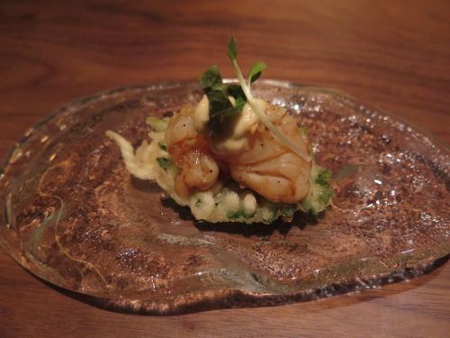 SHISO TEMPURA WITH GRILLED LOBSTER charred tomato, ponzu aioli SHISO TEMPURA WITH GRILLED LOBSTER charred tomato, ponzu aioli