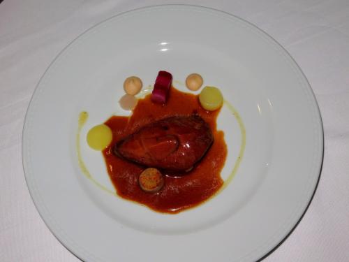 Pigeon with Celeriac, Hazelnut, Sweet-and-sour of red Beetroot with Cepes and fresh gel of Shallot