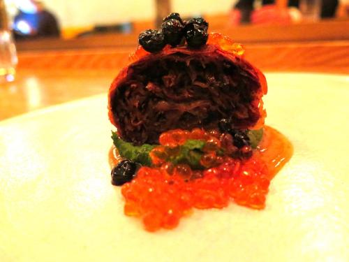 Cabbage Strudel with Creamed Spinach & Trout Roe