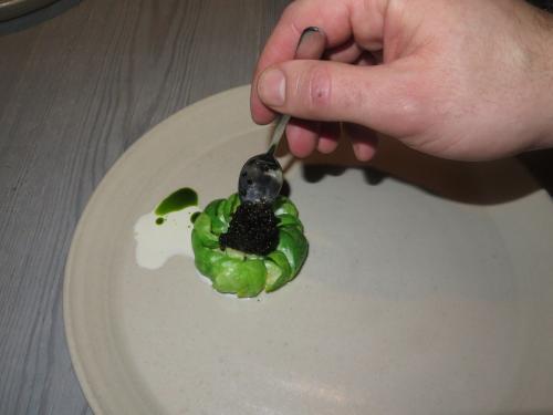 Steamed Brussel sprouts, very good cream and Finnish fish eggs Steamed Brussel sprouts, very good cream and Finnish fish eggs