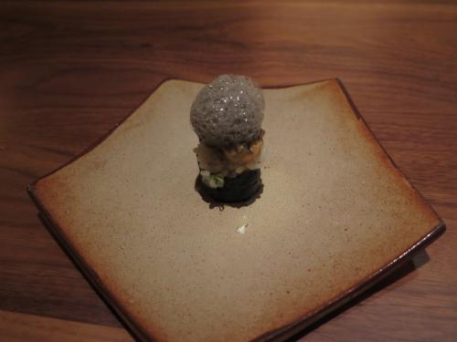FRIED KUMAMOTO OYSTER yuzu kosho aioli, squid ink bubbles FRIED KUMAMOTO OYSTER yuzu kosho aioli, squid ink bubbles