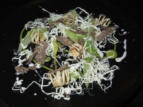Salad with quesillo, black truffle and guage Salad with quesillo, black truffle and guage