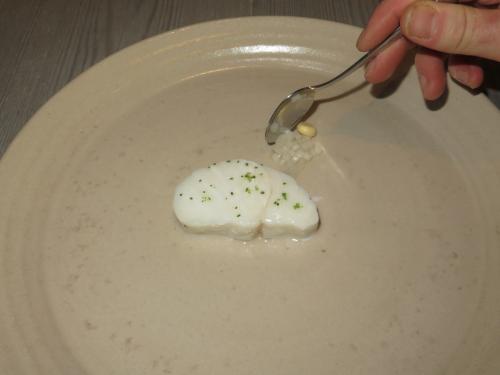 Cod steamed with spruce needles, fermented Jesusalem artichoke Cod steamed with spruce needles, fermented Jesusalem artichoke
