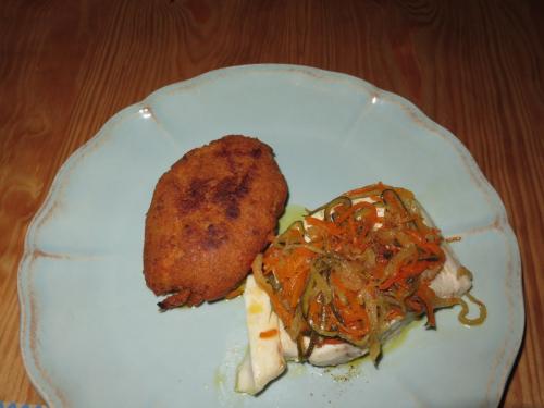 Corvina com migas Corvina com migas