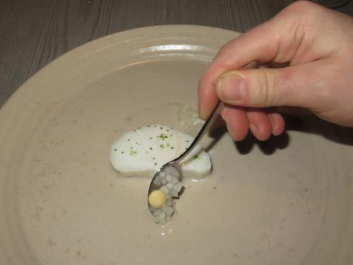 Cod steamed with spruce needles, fermented Jesusalem artichoke Cod steamed with spruce needles, fermented Jesusalem artichoke