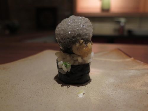 FRIED KUMAMOTO OYSTER yuzu kosho aioli, squid ink bubbles FRIED KUMAMOTO OYSTER yuzu kosho aioli, squid ink bubbles