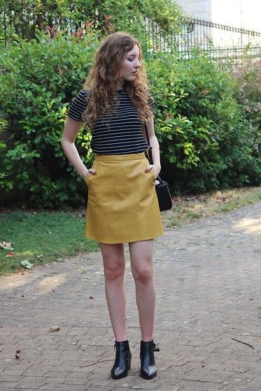 Get this look: http://lb.nu/look/7678808 More looks by Summer Rose: http://lb.nu/summerrose Items in this look: Zara Stripes Crop Top, Zara Faux Leather Yellow Skirt, Topshop Ankle Boots #chic