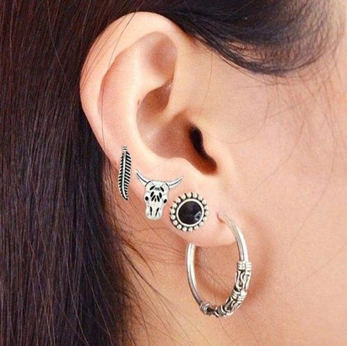 #AdoreWe #RoseWholesale - #Rosewholesale Multiple Cow Head Stud Earrings and Big Hoop Set - AdoreWe.com