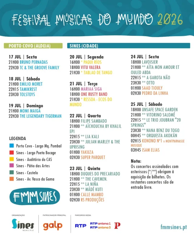 Festival de Músicas do Mundo já arrancou em Sines (este fim de semana em Porto Covo)